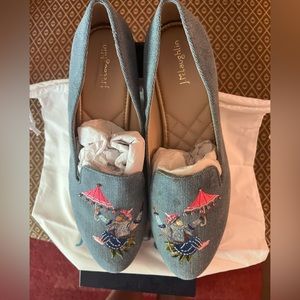 J. McLaughlin Denim Blue Embroidered Elephant Loafers